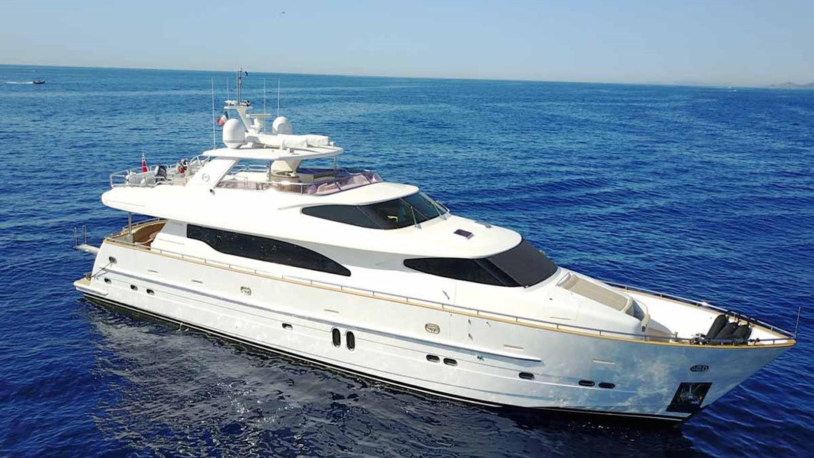a white yacht in the water aboard TRIPLE 888 EIGHT Yacht for Sale