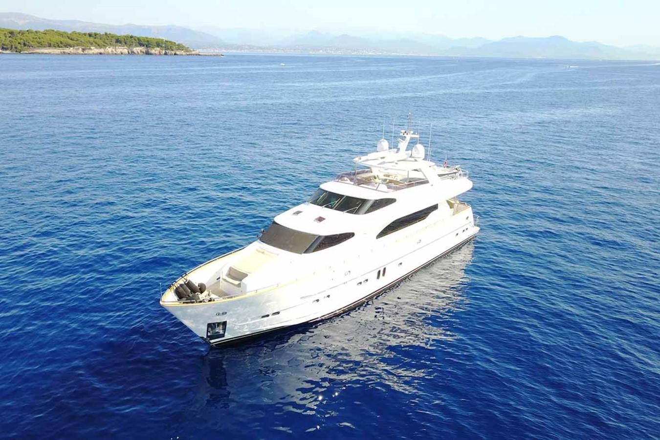 a white yacht in the water aboard TRIPLE 888 EIGHT Yacht for Sale