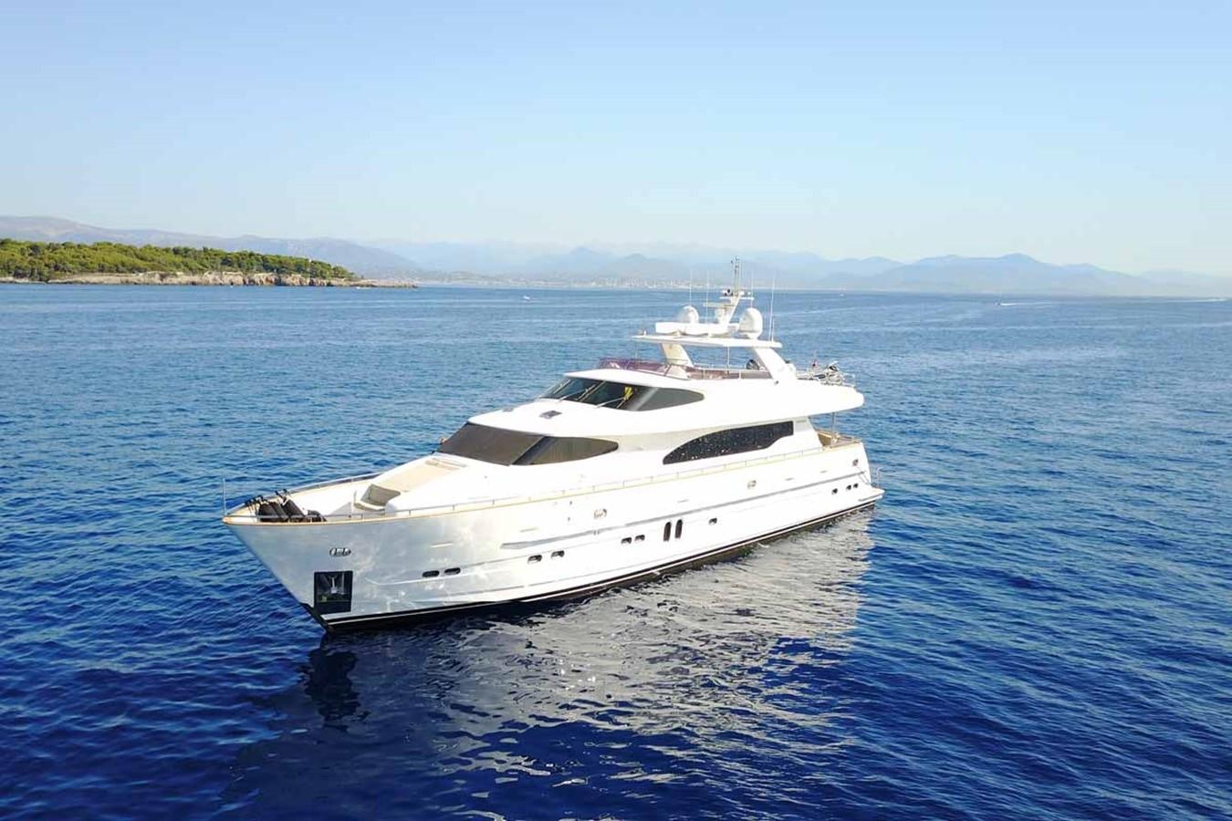 a white yacht in the water aboard TRIPLE 888 EIGHT Yacht for Sale