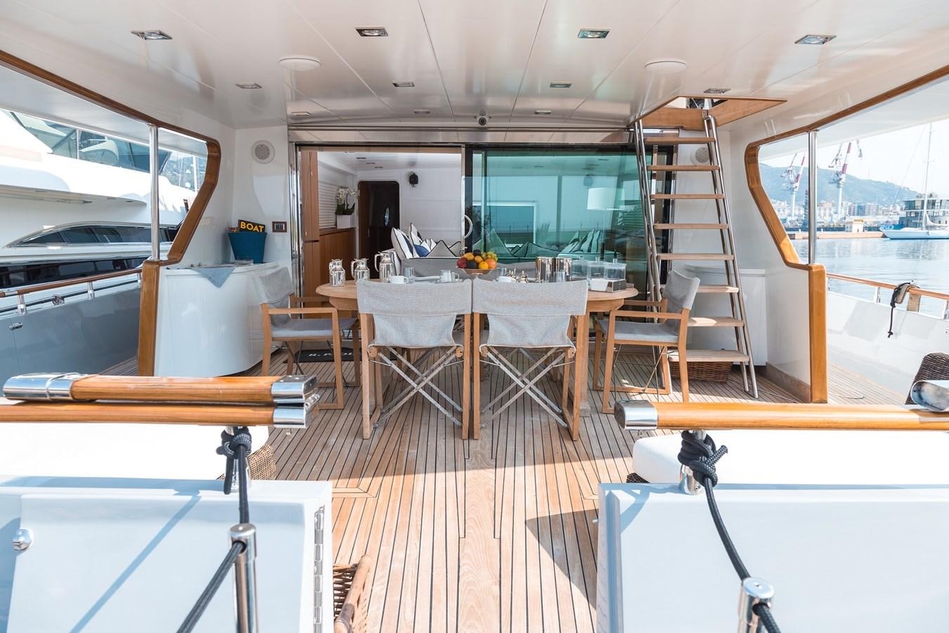 a room with tables and chairs aboard PAOLUCCI Yacht for Sale