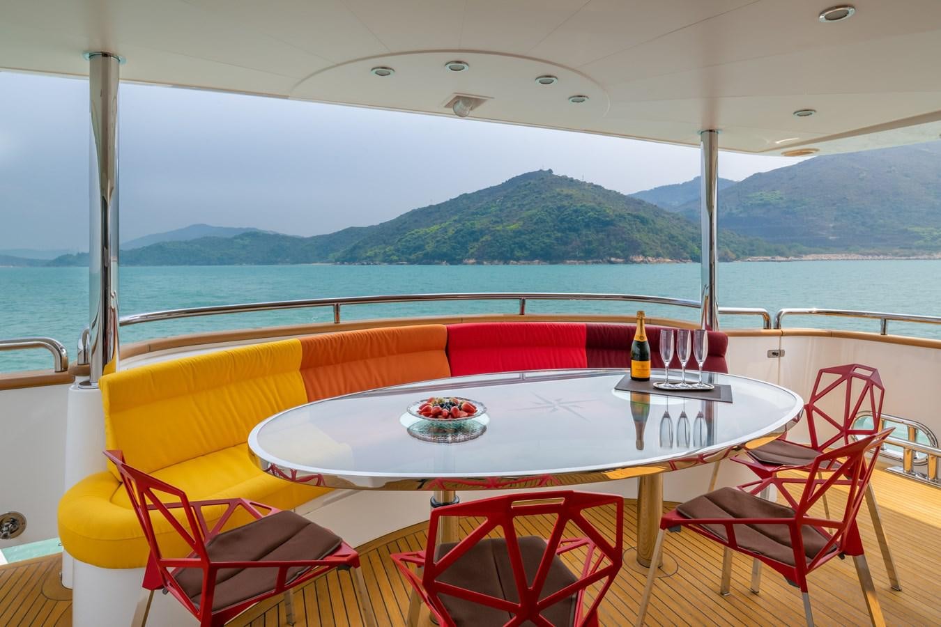 a table on a boat aboard VICTORIOUS Yacht for Charter