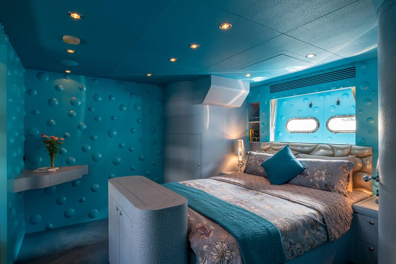 a bed in a room aboard VICTORIOUS Yacht for Charter
