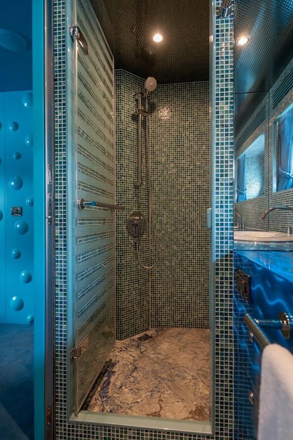 a large room with a large window aboard VICTORIOUS Yacht for Charter