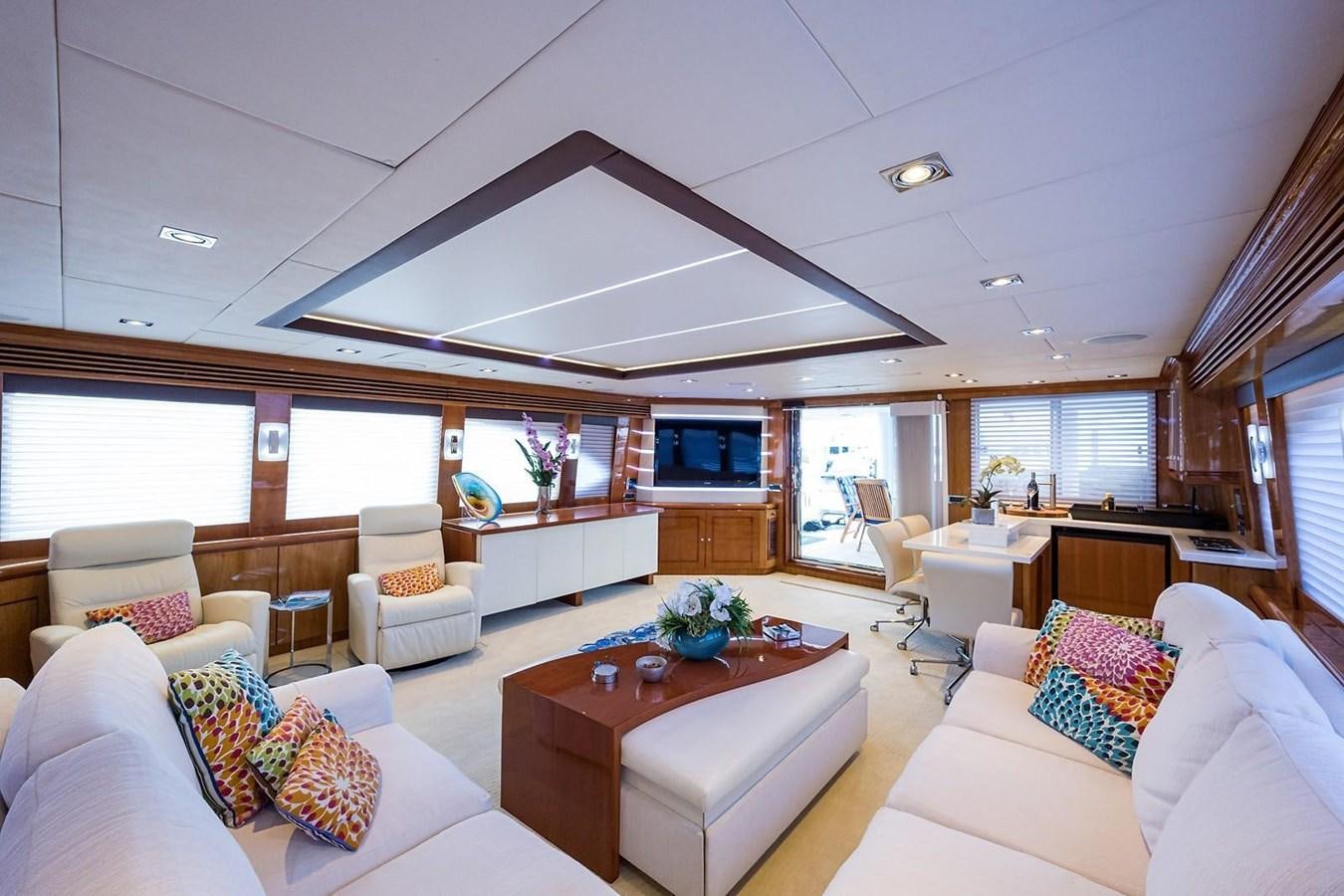 a living room with a large ceiling aboard OSSUM DREAM Yacht for Sale