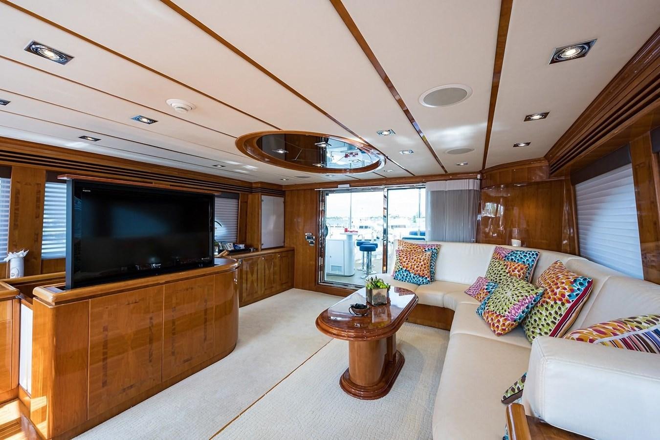 a living room with a large tv aboard OSSUM DREAM Yacht for Sale