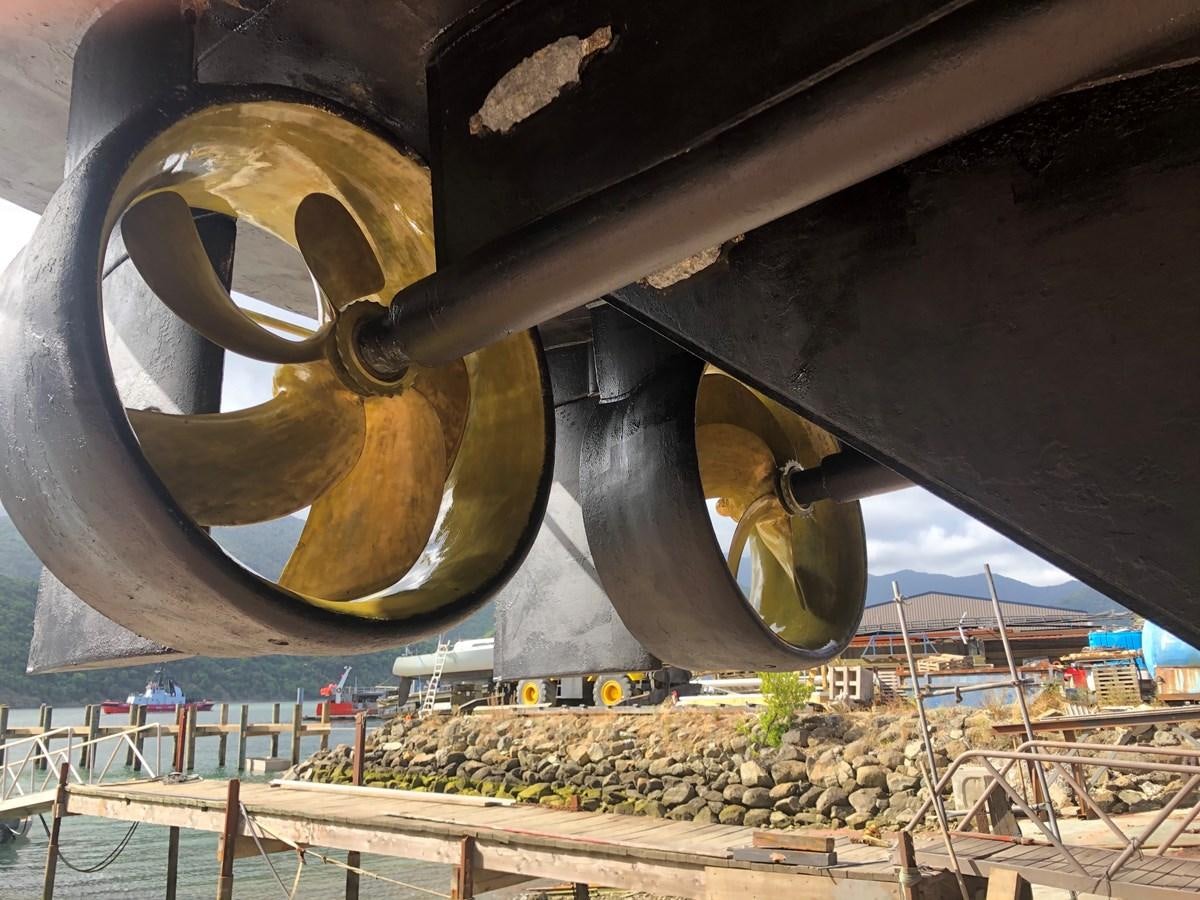 a large metal pipe aboard MAVERICK Yacht for Sale