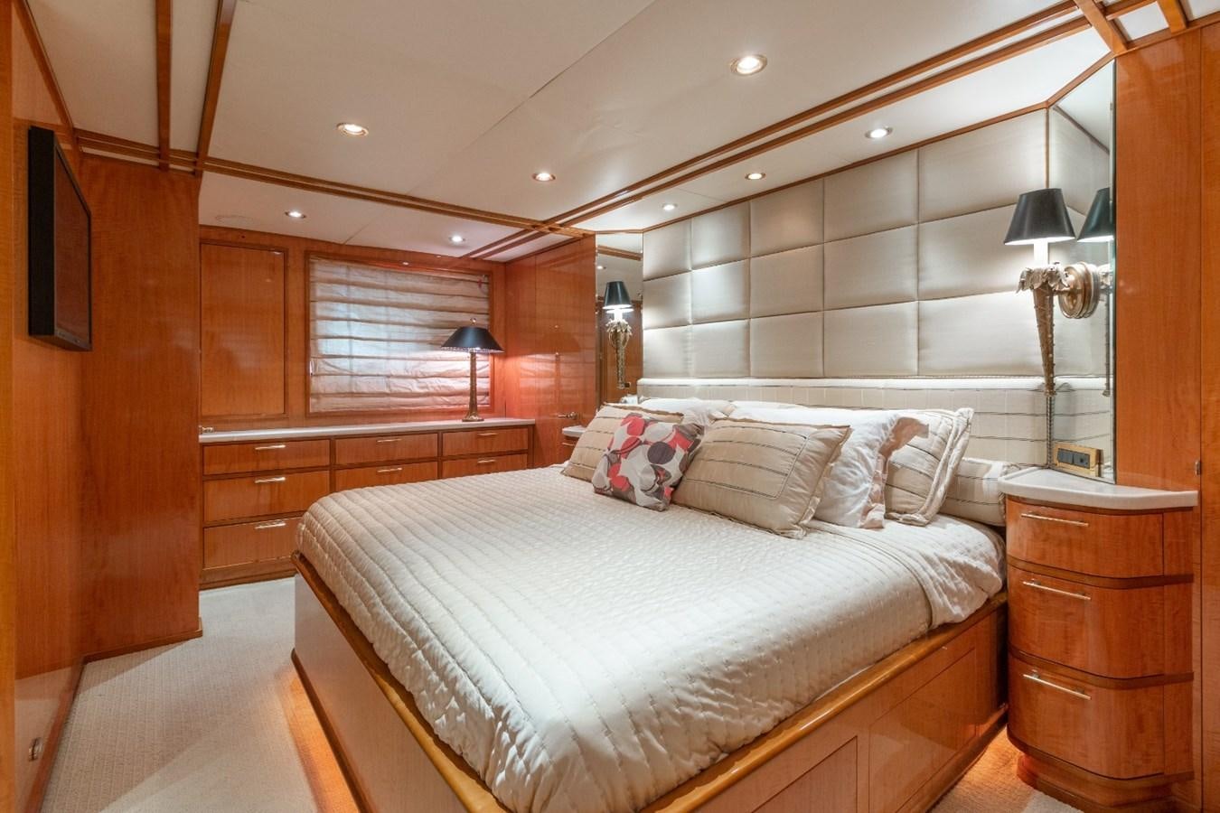 a large bedroom with a large bed aboard CARPE DIEM Yacht for Sale