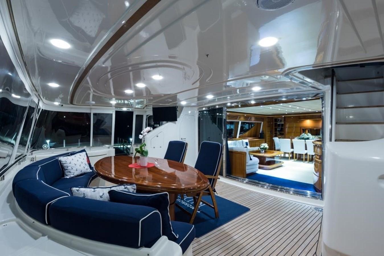 a room with a table chairs and a couch aboard TOMORROW WE RIDE Yacht for Sale