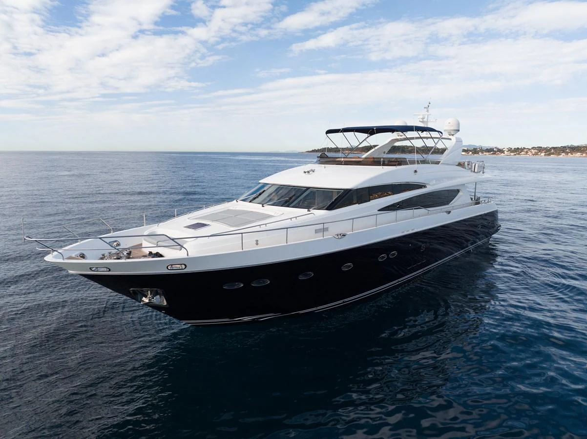 a white yacht on the water aboard BLUE EYES Yacht for Sale