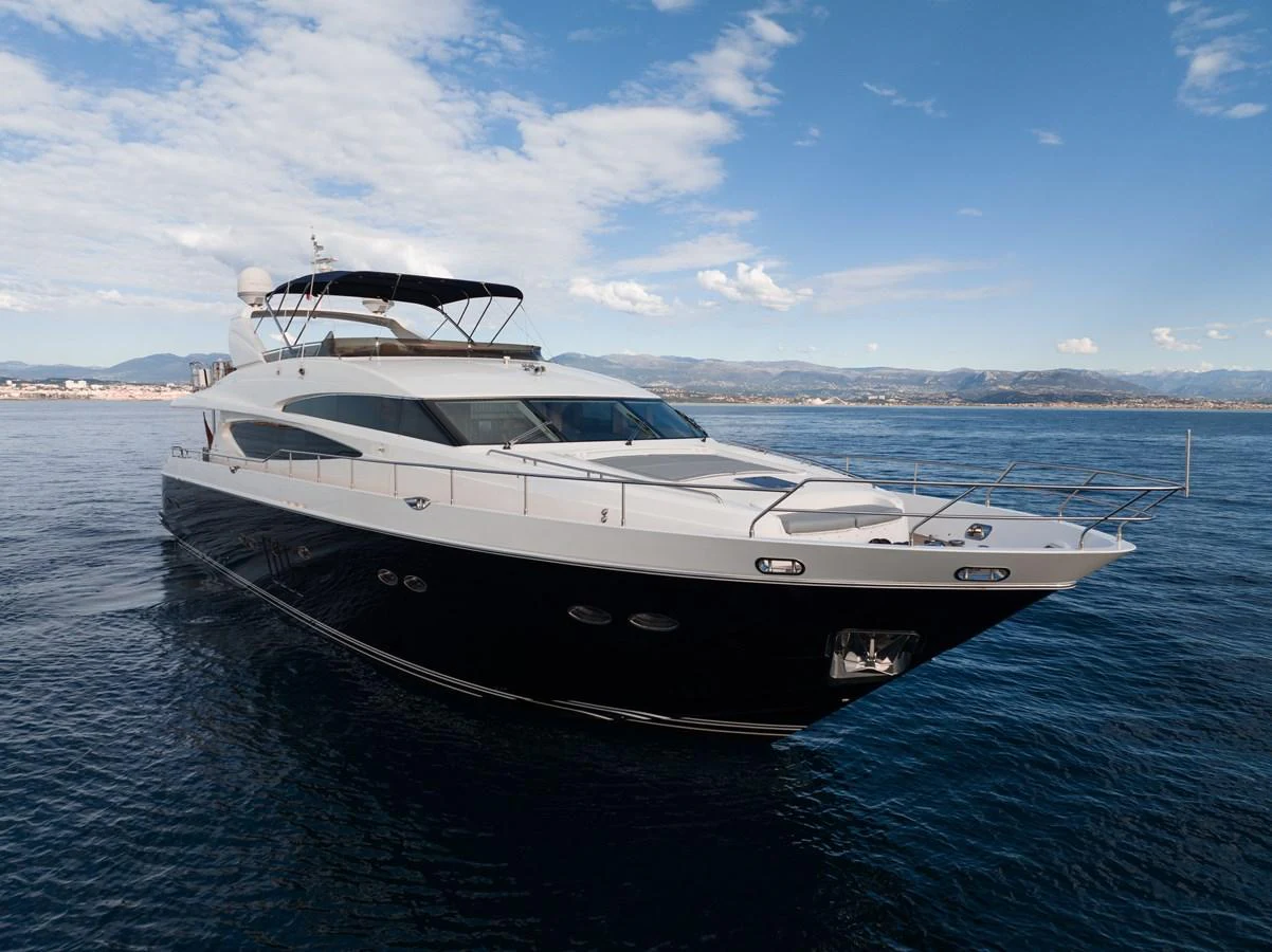 a white yacht in the water aboard BLUE EYES Yacht for Sale