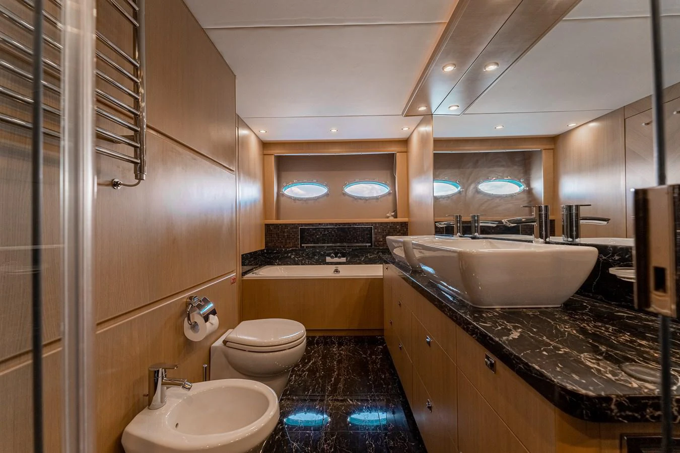 a bathroom with a large marble countertop aboard BLUE EYES Yacht for Sale