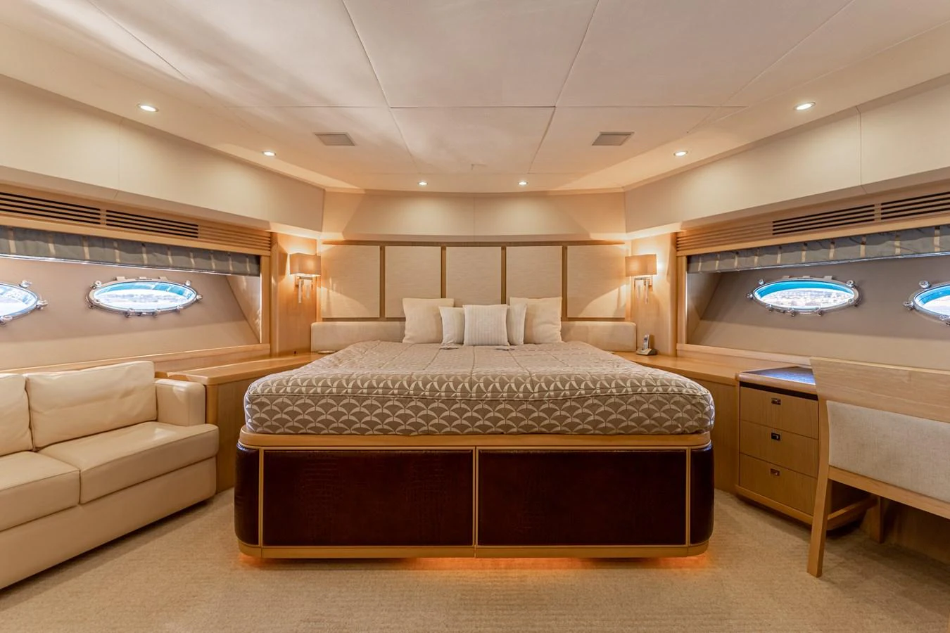 a large bed in a room aboard BLUE EYES Yacht for Sale