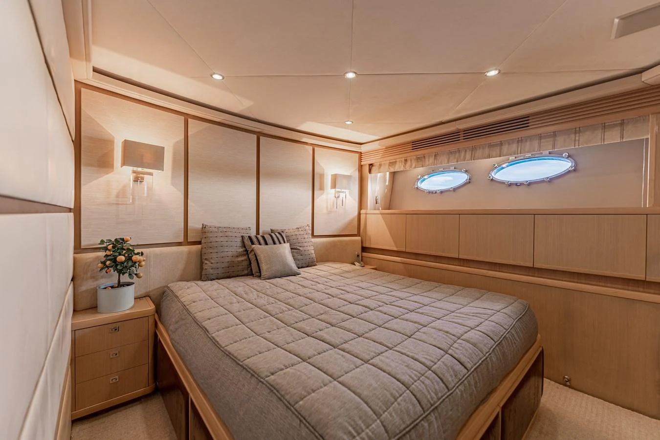 a bed in a room aboard BLUE EYES Yacht for Sale
