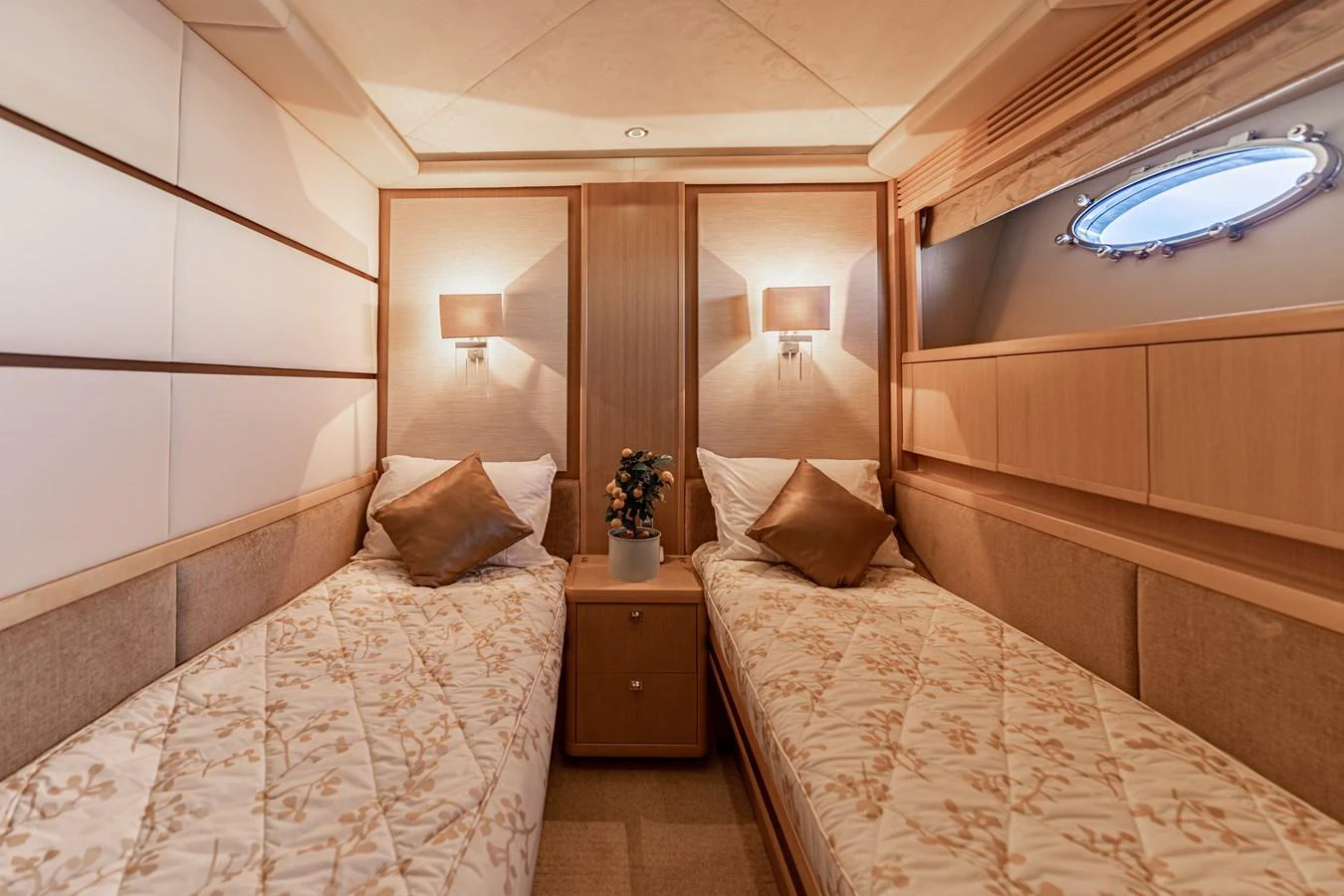 a room with two beds aboard BLUE EYES Yacht for Sale