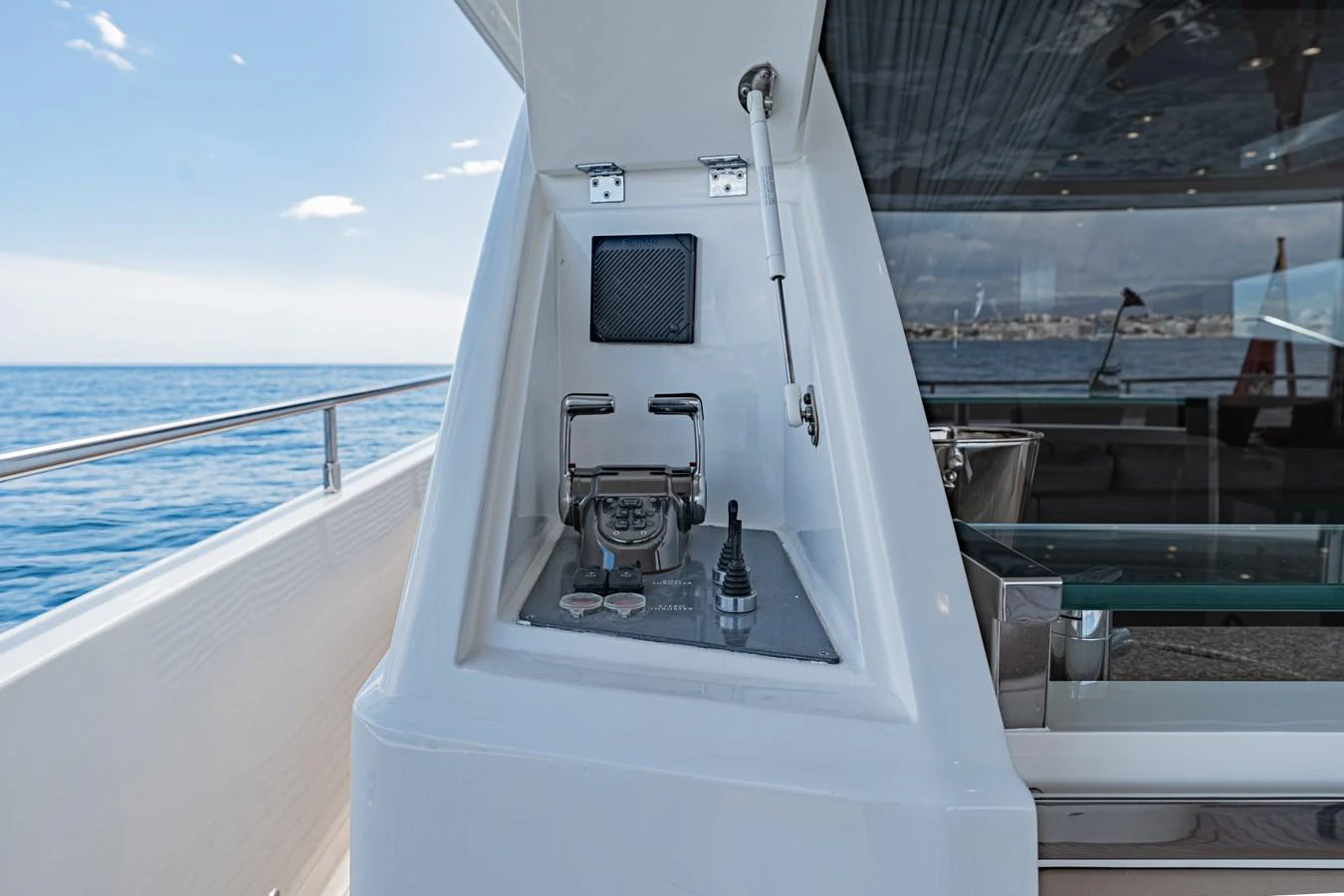 a boat with a computer on the front aboard BLUE EYES Yacht for Sale