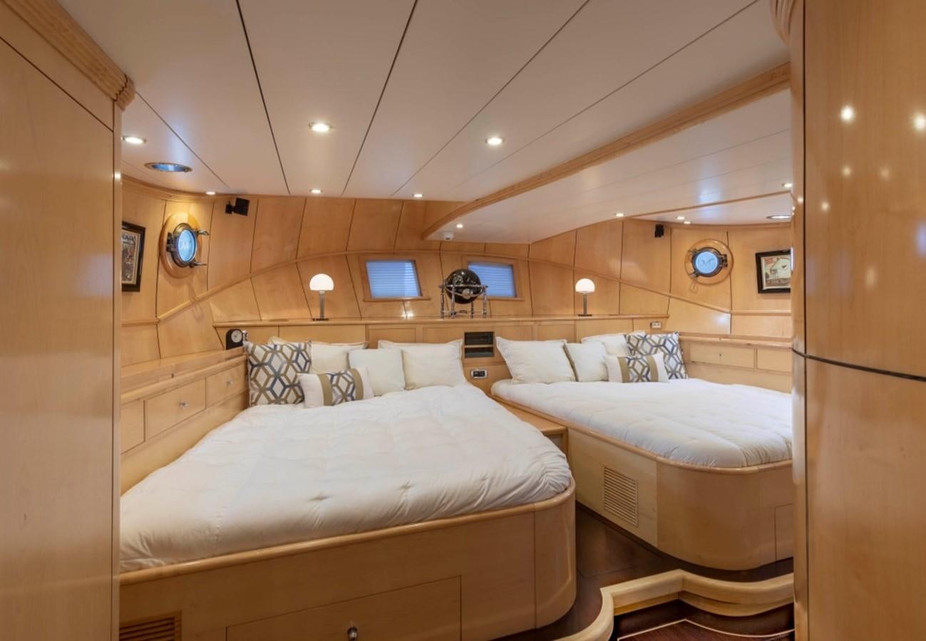 a room with two beds aboard DE VROUWE CHRISTINA Yacht for Sale
