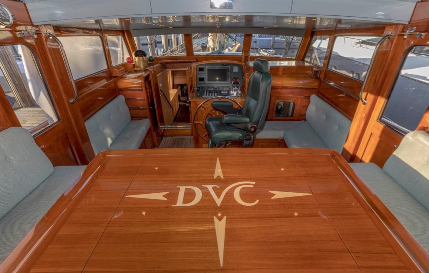 inside of a vehicle with a wood floor and a large wood floor aboard DE VROUWE CHRISTINA Yacht for Sale