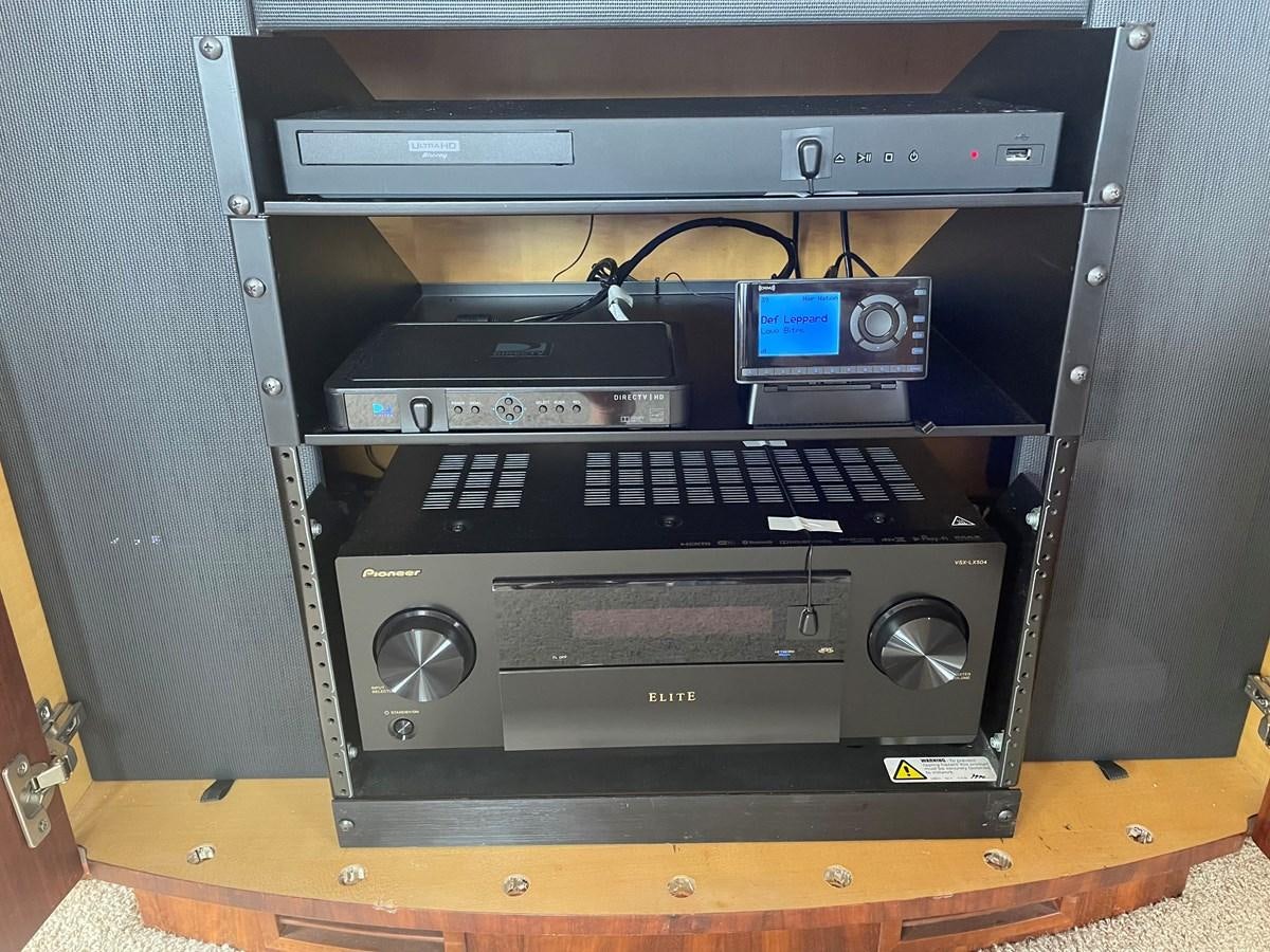 a black and silver stereo system aboard GRAND LEGACY Yacht for Sale