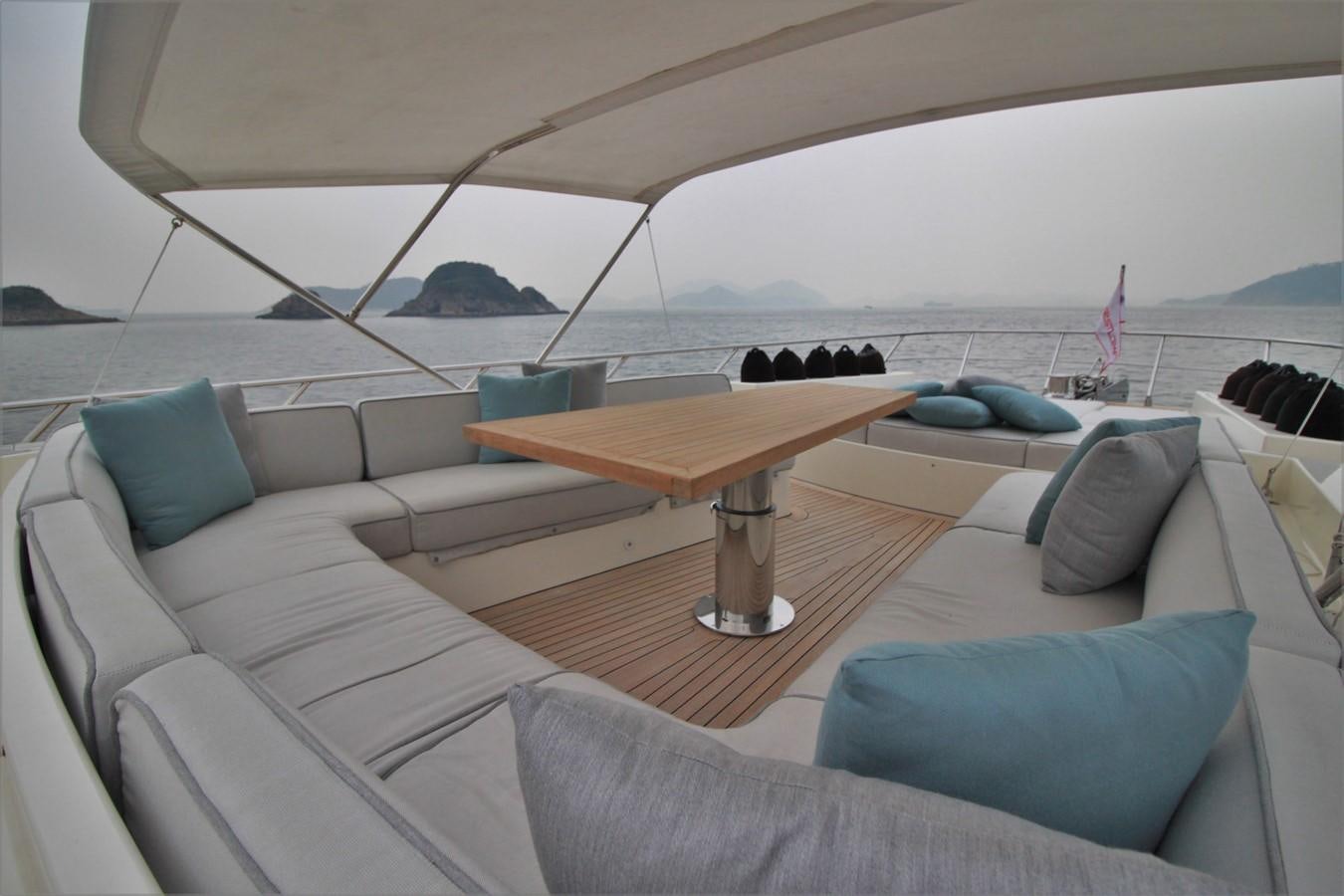 a tent with a table and a bench aboard VERSILCRAFT V86 Yacht for Sale
