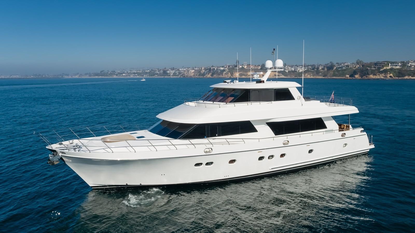 a white yacht on the water aboard HAWK EYE  Yacht for Sale