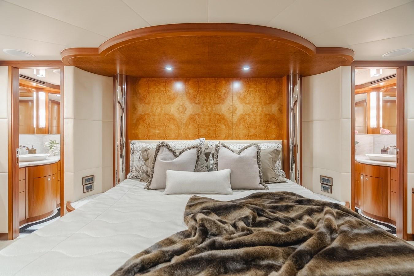 a bed with a large bed aboard HAWK EYE  Yacht for Sale