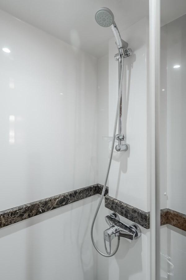 a shower with a glass door aboard HAWK EYE  Yacht for Sale