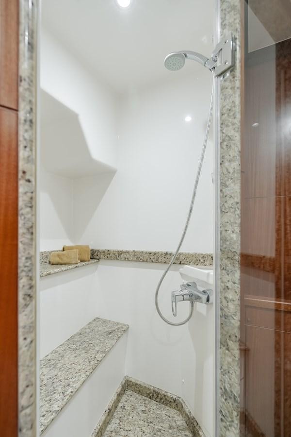 a shower with a glass door aboard HAWK EYE  Yacht for Sale