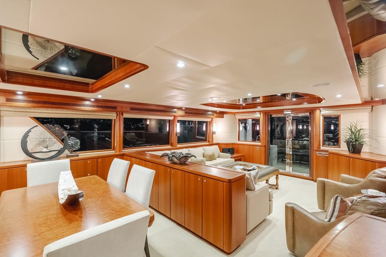 a kitchen with a large island aboard HAWK EYE  Yacht for Sale