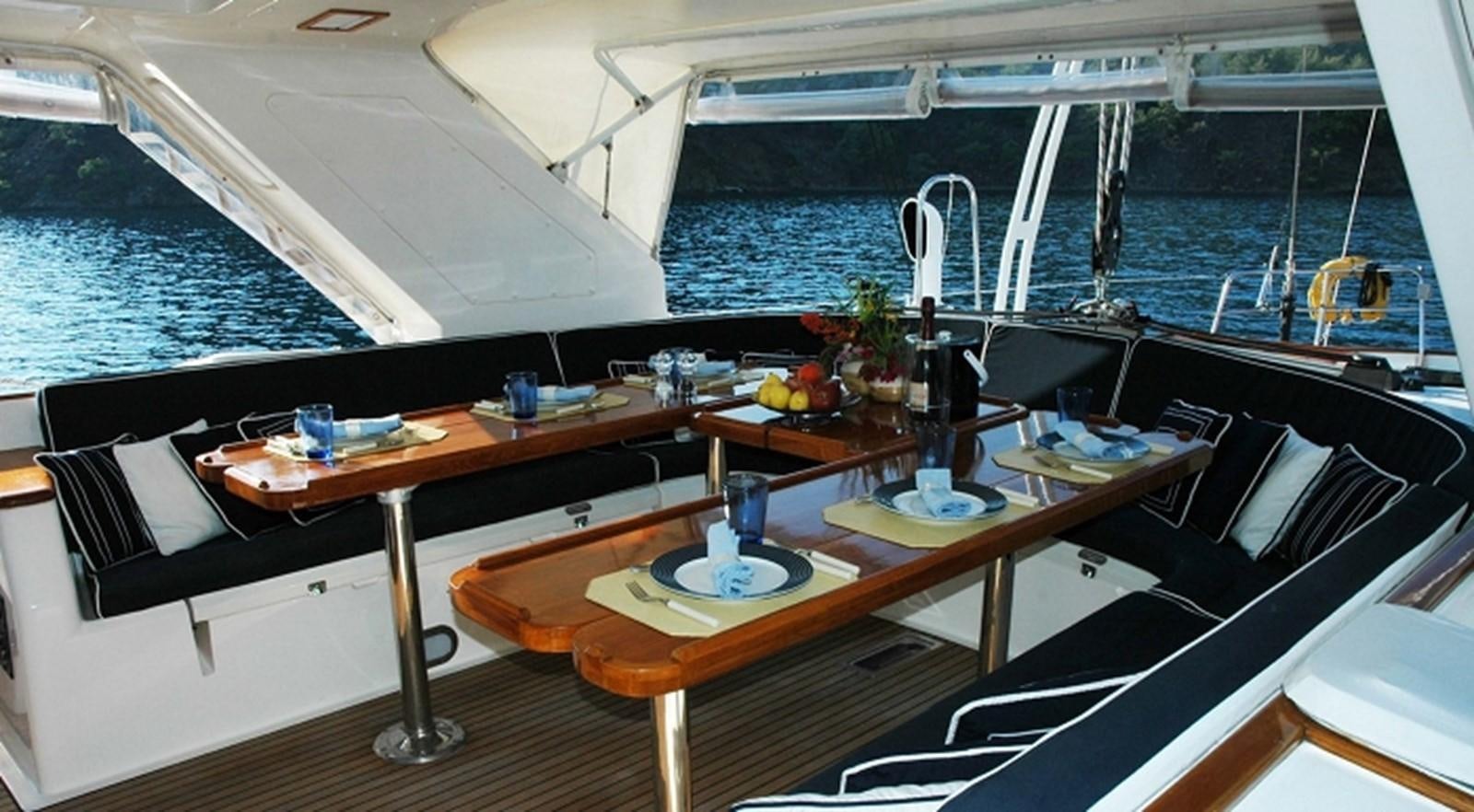 a boat with a table and chairs aboard SOUTHERN CROSS Yacht for Sale