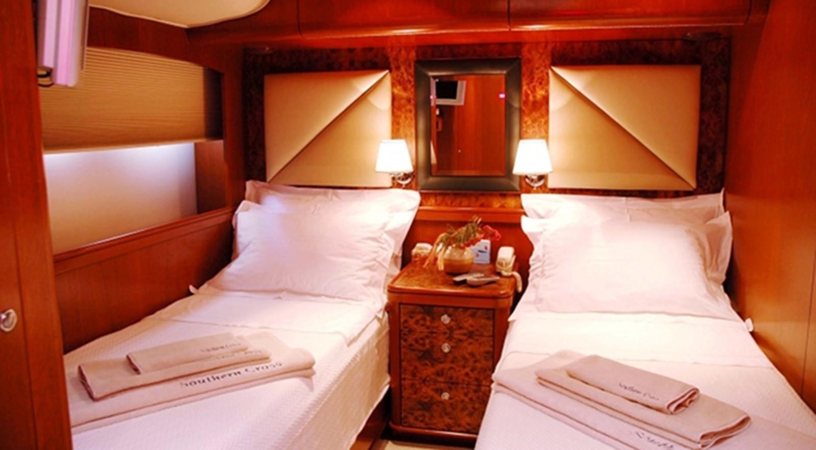 a hotel room with two beds aboard SOUTHERN CROSS Yacht for Sale