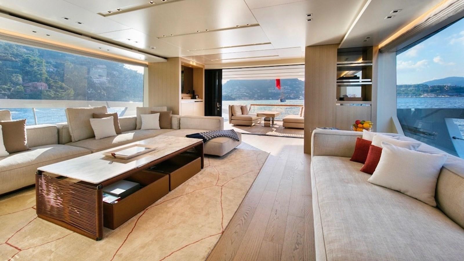 a living room with a large window aboard SANLORENZO SL86/678 Yacht for Sale