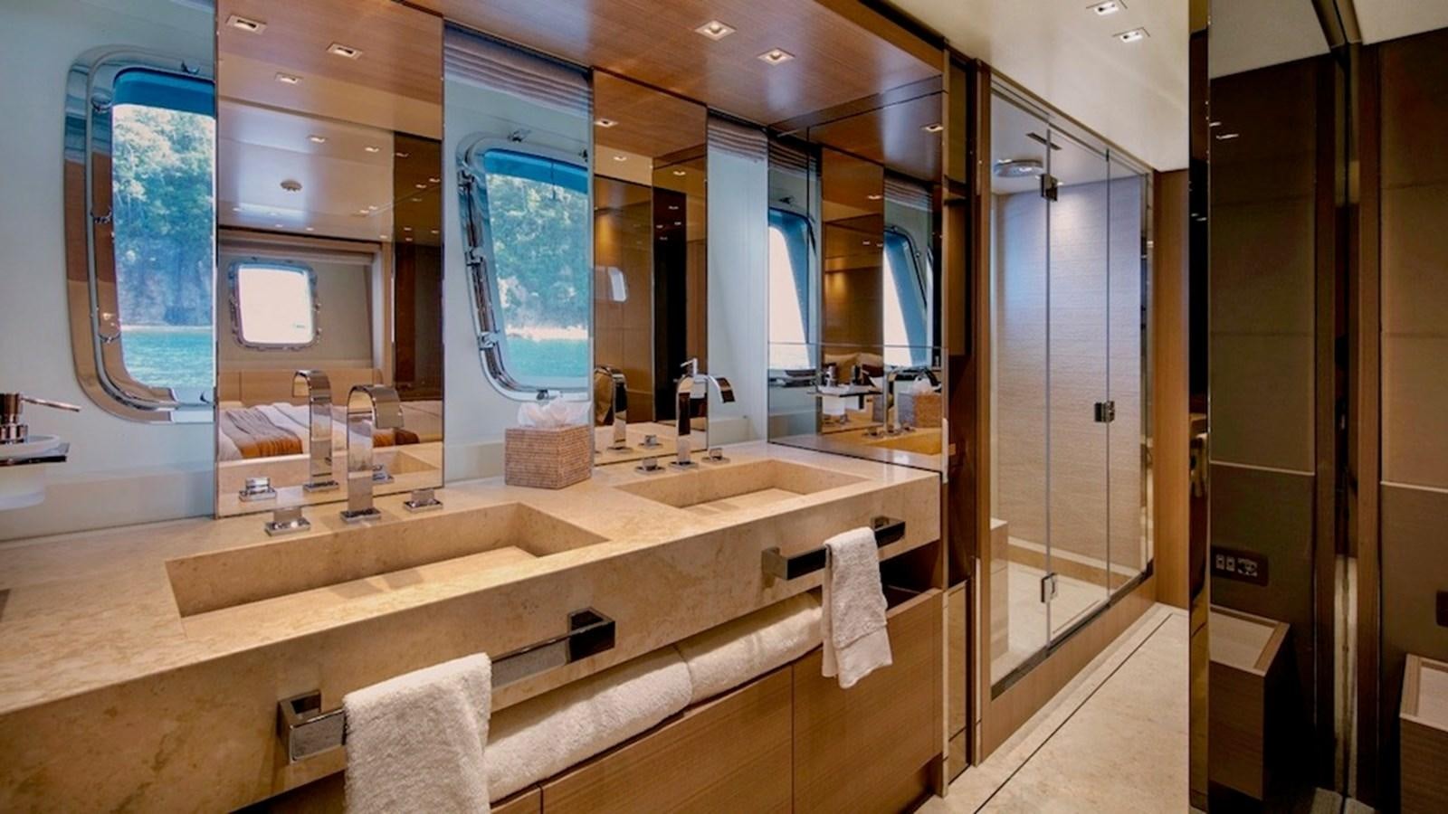 a bathroom with a large countertop aboard SANLORENZO SL86/678 Yacht for Sale