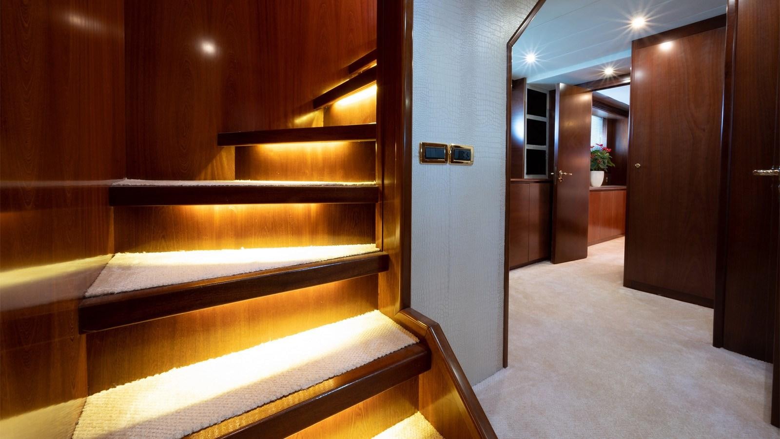 a room with wooden cabinets aboard FIRST LADY II Yacht for Sale