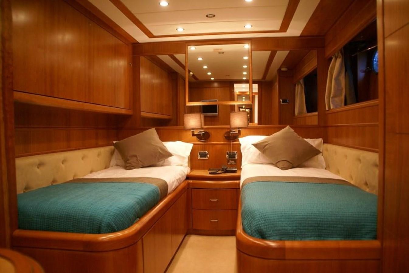 a room with two beds aboard AMANZI Yacht for Sale