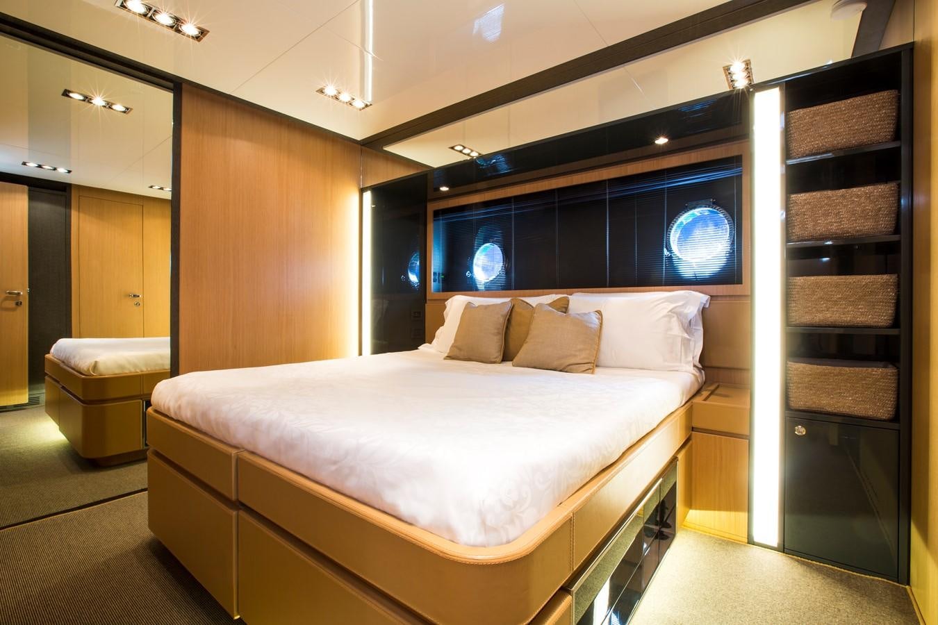 a bed in a room aboard RHINO A Yacht for Sale