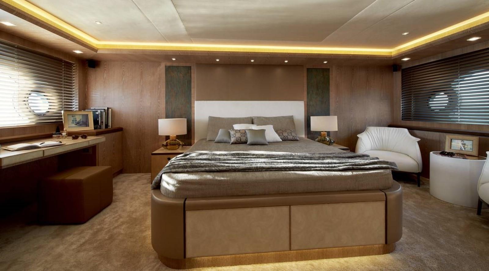 a large bedroom with two beds aboard MONTE CARLO YACHTS MCY 86 Yacht for Sale