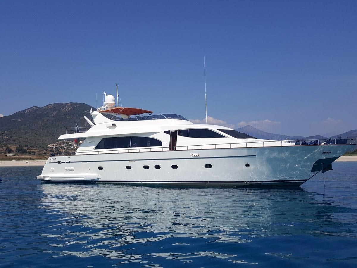 a white yacht in the water aboard BARON B Yacht for Sale