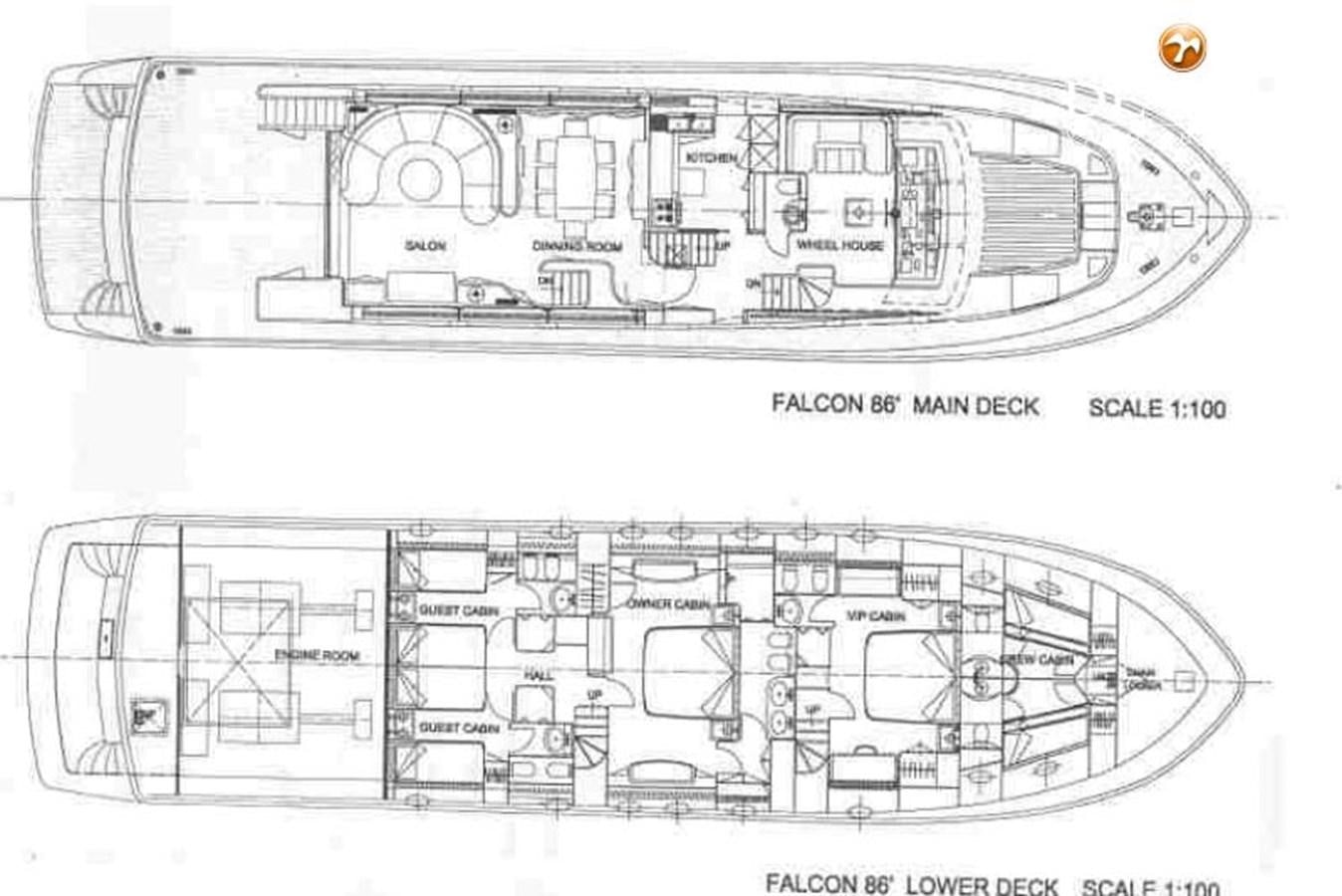 diagram, engineering drawing aboard BARON B Yacht for Sale