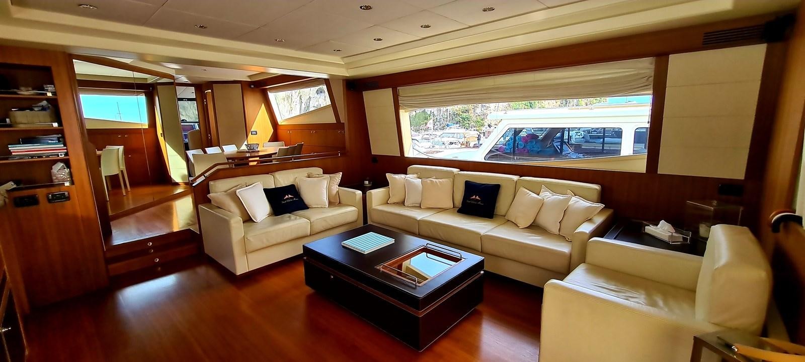 a living room with a couch and a coffee table aboard RITAKI 7 Yacht for Sale