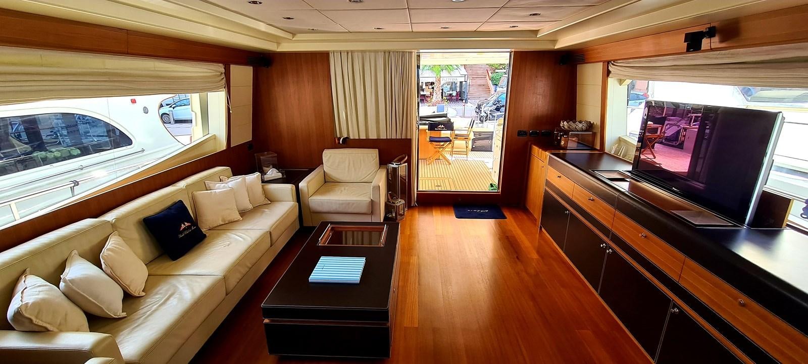 a living room with a large television aboard RITAKI 7 Yacht for Sale
