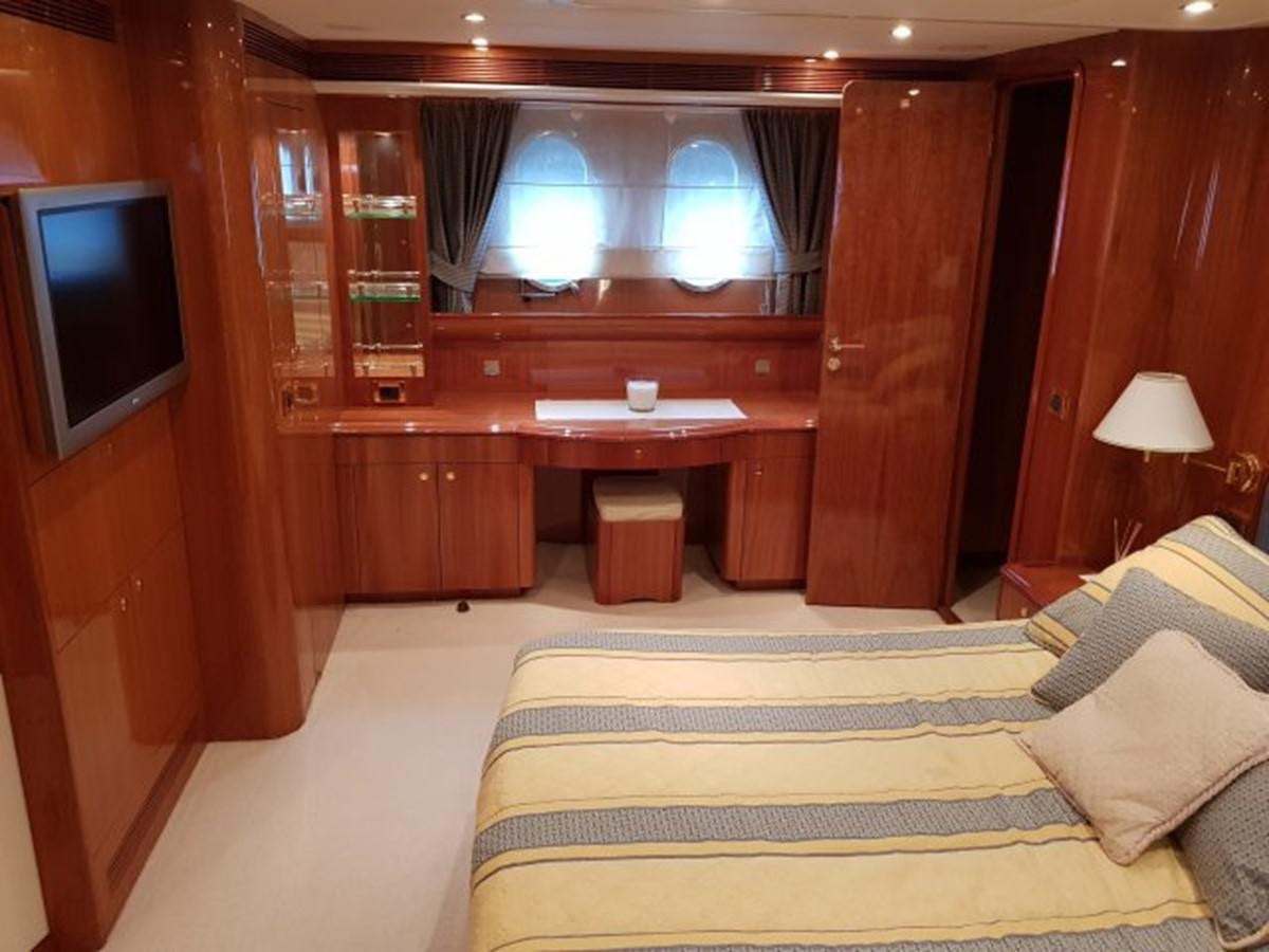 a room with a bed and a tv aboard BLUE DEEP Yacht for Sale