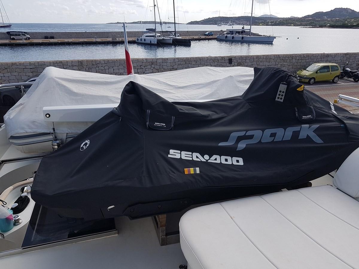 a black and white boat on a trailer aboard GEMINI 3 Yacht for Sale