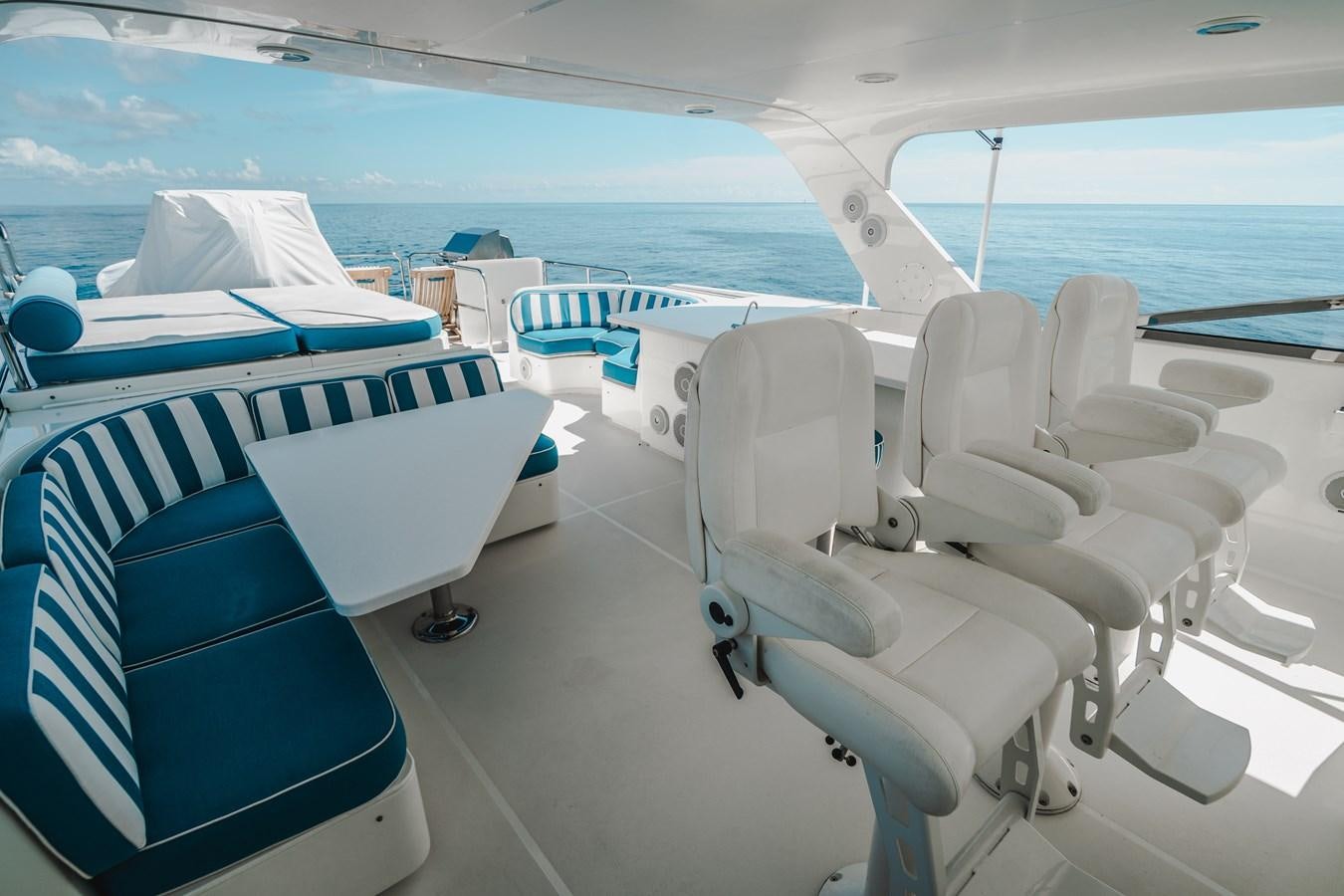 a group of chairs on a boat aboard NOW OR NEVER Yacht for Sale