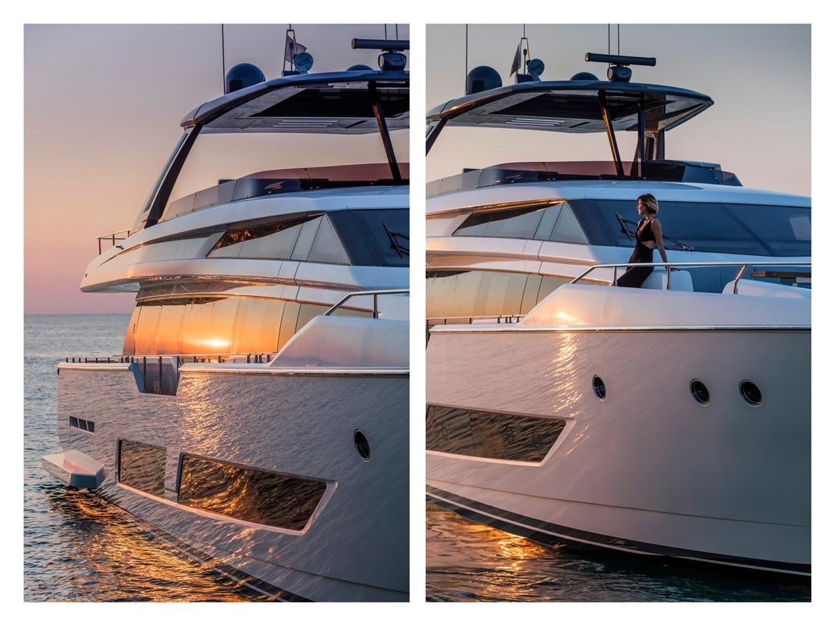 a collage of a boat aboard FERRETTI YACHTS 850 HT  Yacht for Sale