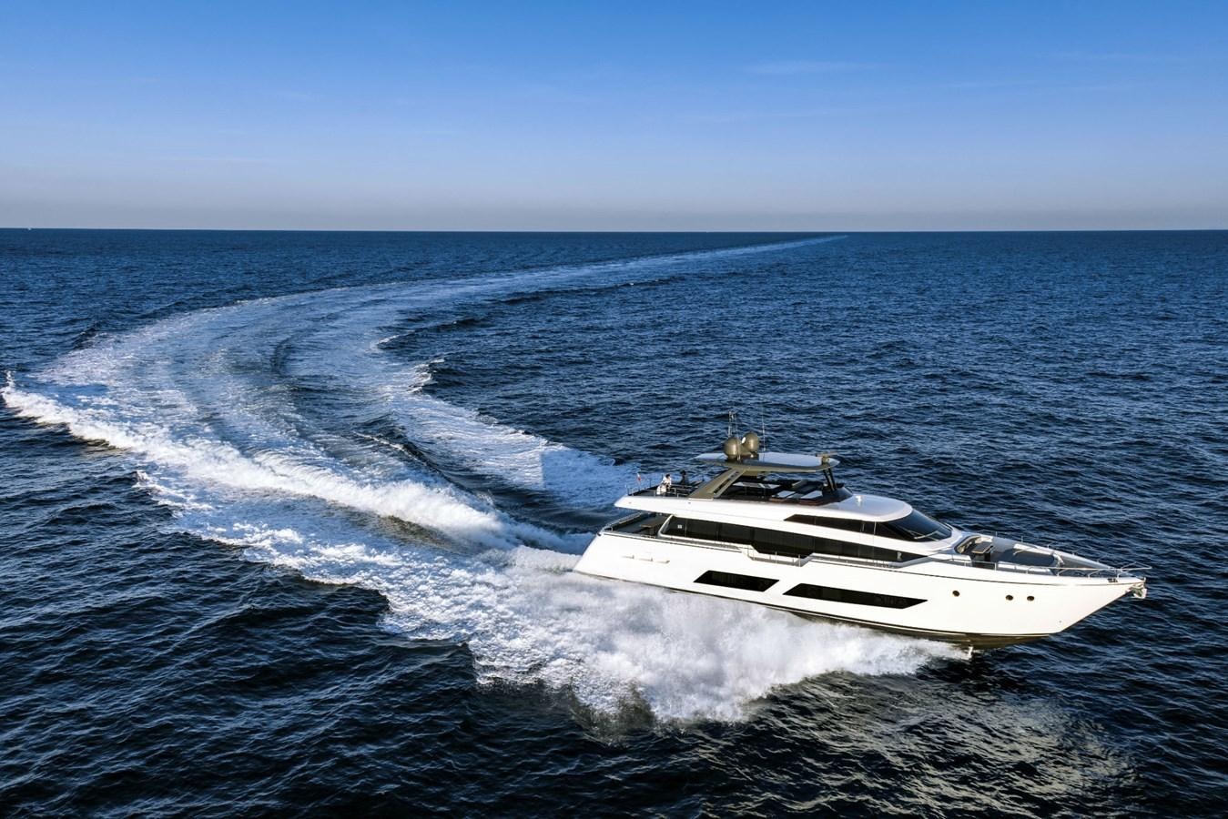 a boat on the water aboard FERRETTI YACHTS 850 HT  Yacht for Sale