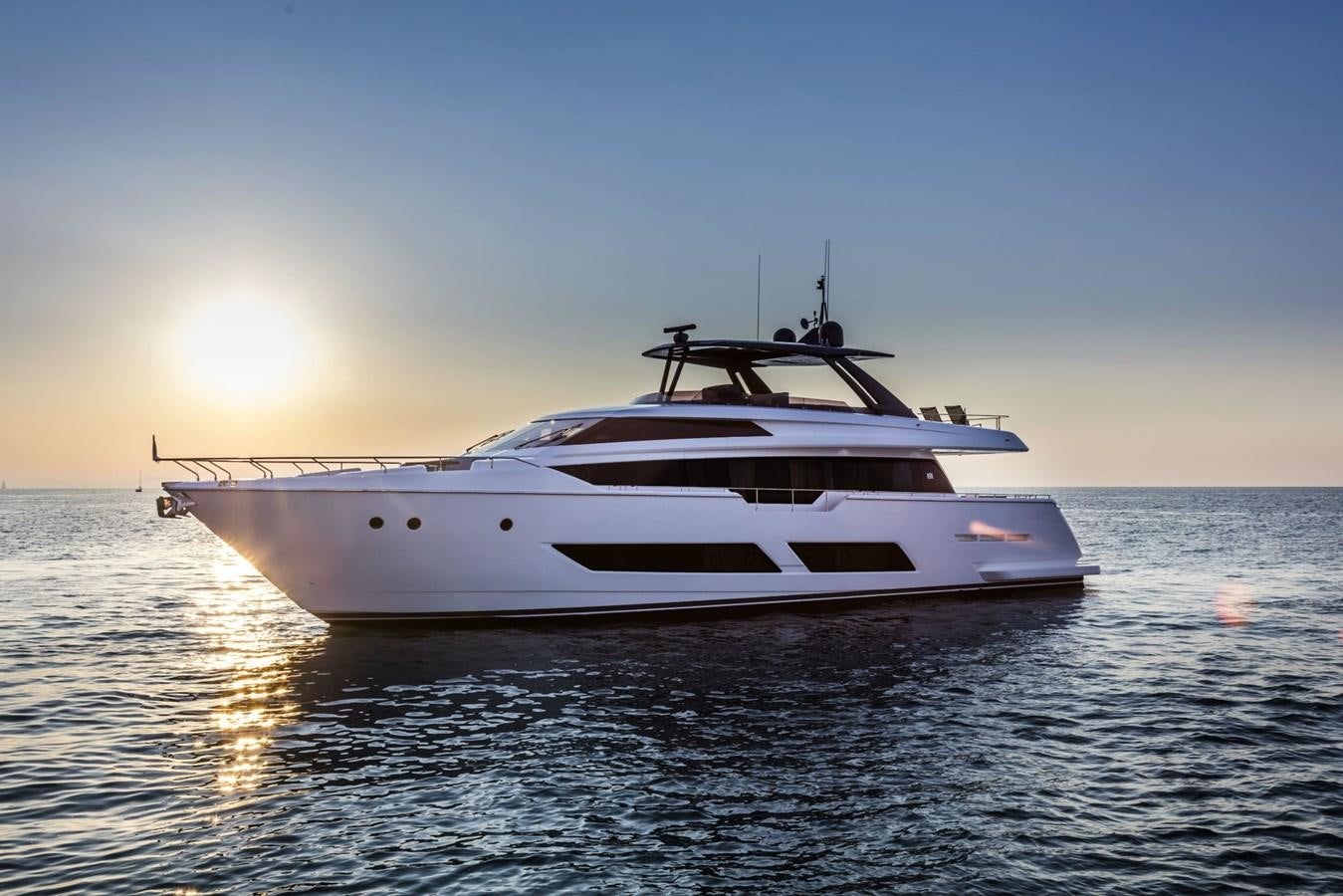a white yacht in the water aboard FERRETTI YACHTS 850 HT  Yacht for Sale