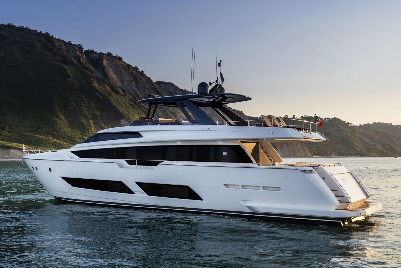 a white yacht on the water aboard FERRETTI YACHTS 850 HT  Yacht for Sale