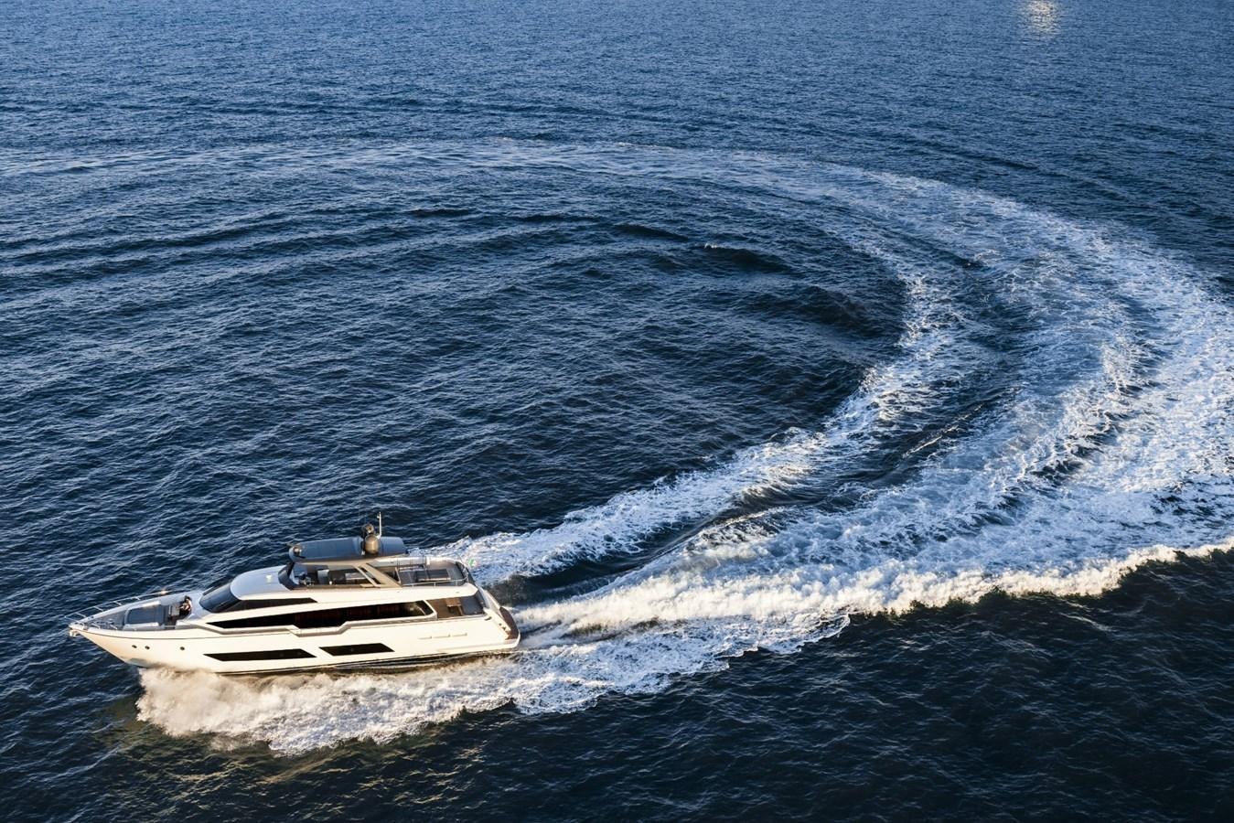 a boat on the water aboard FERRETTI YACHTS 850 HT  Yacht for Sale