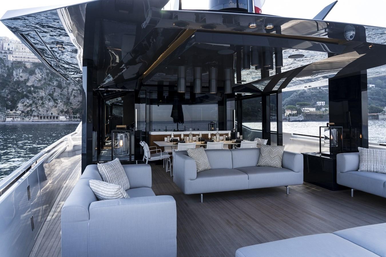 a living room with a large window aboard ARCADIA A85 Yacht for Sale