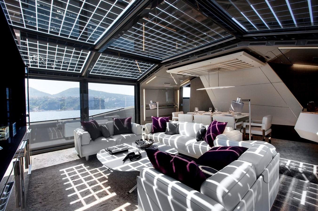 a living room with a large window aboard MARCELLO Yacht for Sale